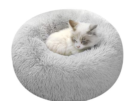 Puki Diary Cama de Felpa Redonda para Gatos y Perros Pequeños, Lavable y Antideslizante (60 cm, Gris Claro) Online Sale