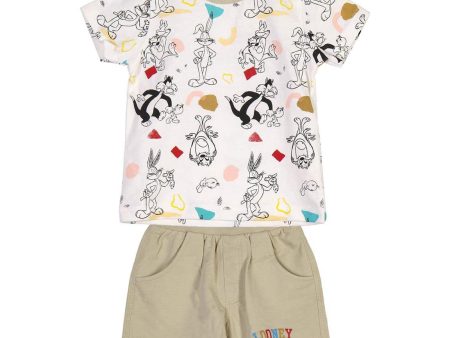 Talla: 9 meses - Cerdá Conjunto de Verano para Niño de Looney Tunes - 100% Algodón, Ocre Supply