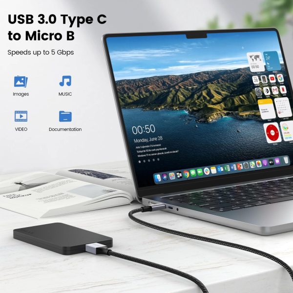 Cable MOGOOD USB C a Micro B 0.5M, USB 3.0 Tipo C a Micro B para Disco Duro Externo, Compatible con Toshiba, Seagate, WD, Galaxy S8 S9 S10 y más Embalaje Deteriorado Supply