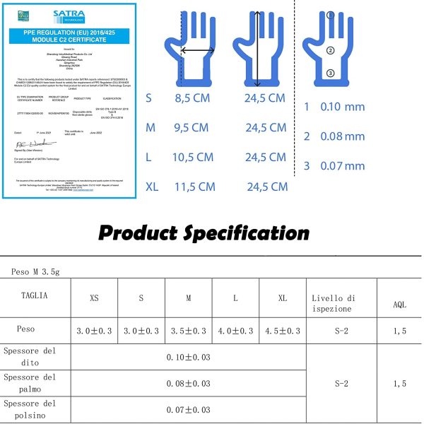 200 guantes de Nitrilo M sin polvo, sin látex, hipoalergénicos, certificados CE conforme a normativa europea para alimentos y uso médico Embalaje Deteriorado (Cad: 30 06 2026) Sale