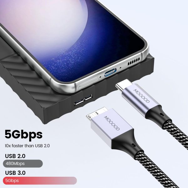 Cable MOGOOD USB C a Micro B 0.5M, USB 3.0 Tipo C a Micro B para Disco Duro Externo, Compatible con Toshiba, Seagate, WD, Galaxy S8 S9 S10 y más Embalaje Deteriorado Supply